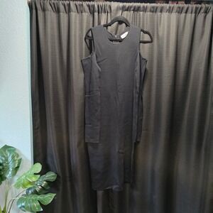 Eliza J Womens Black Cold Shoulder Long Sleeve Knit Midi Sheath Dress Size L